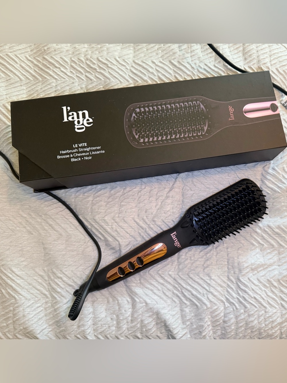 Lange Black Hairbrush Straightening Brush with Rose Gold Accents